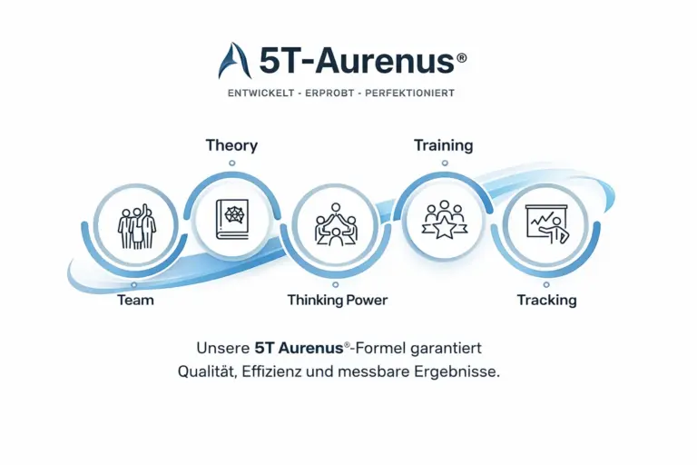 Home 41 Die geschützte Aurenus 5T-Formel als visuelle Grafik – Unser strategisches Fundament für systematische Leadgenerierung und messbaren B2B Vertriebserfolg in der Schweiz.